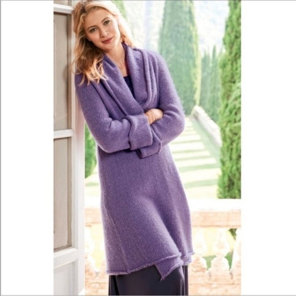 Soft Surroundings Telluride Topper Cardigan Gray Knit Sweater Coat Long Line L - Picture 11 of 14